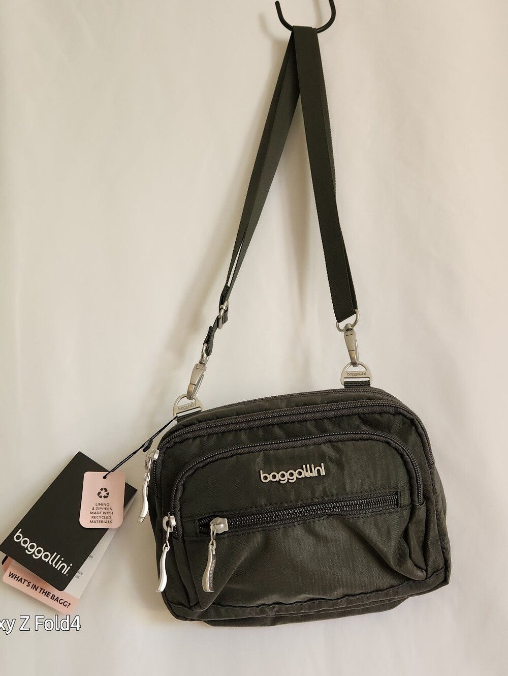 Baggallini Drk Gray Compact Crossbody with Silver Hardware